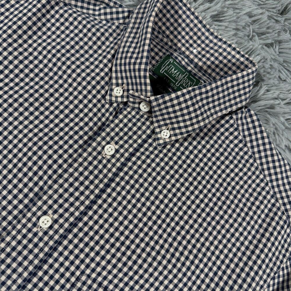 Vintage Gitman Bros Shirt Medium Beige Blue Button Down Gingham Check USA Mens